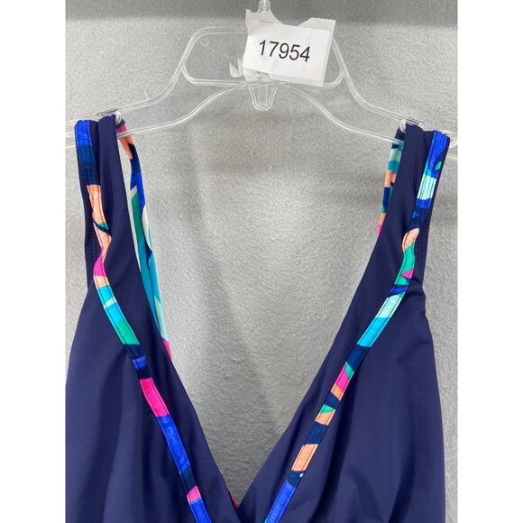 La Blanca Swimsuit Women's Sz 14 Island Goddess Blue V-neck Criss‎ Cross Straps - Picture 12 of 12